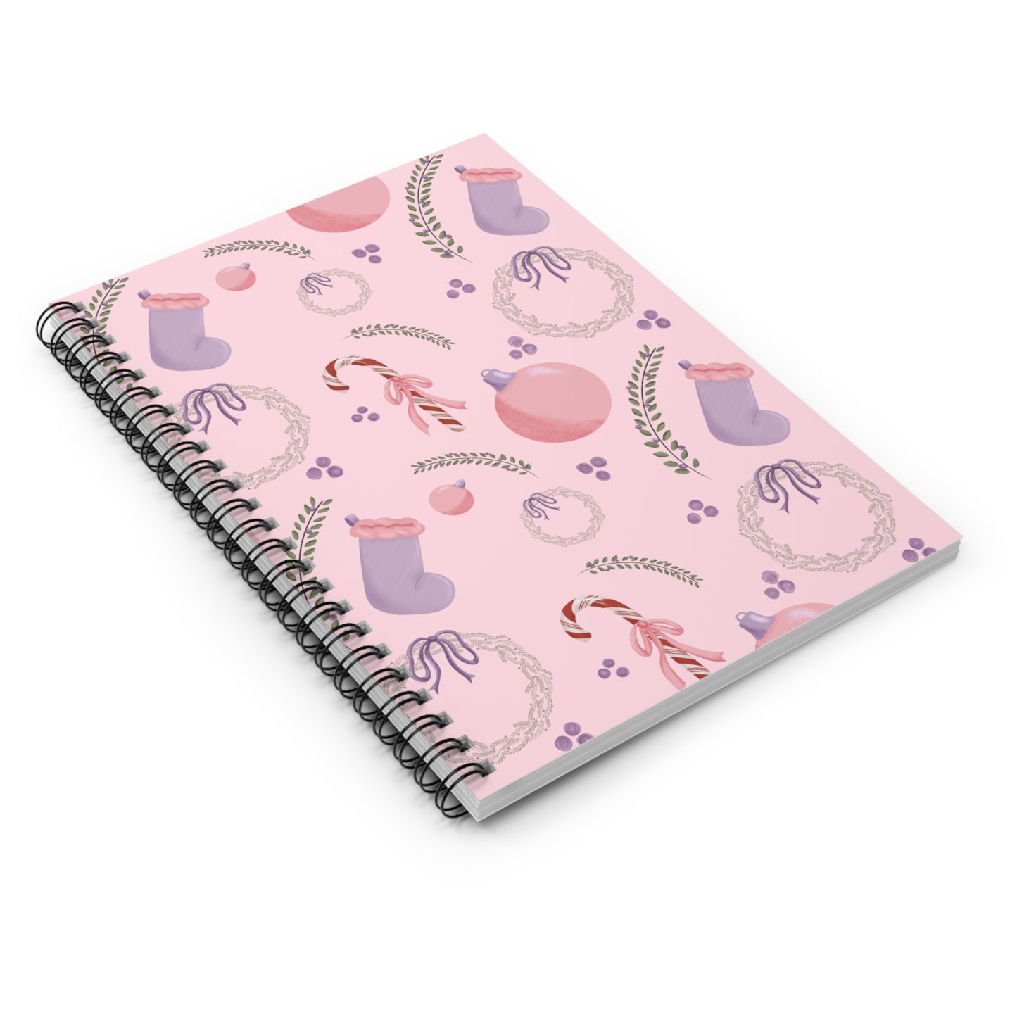 Festive Holiday Spiral Notebook - Ruled Line with Ornaments and Candy Canes