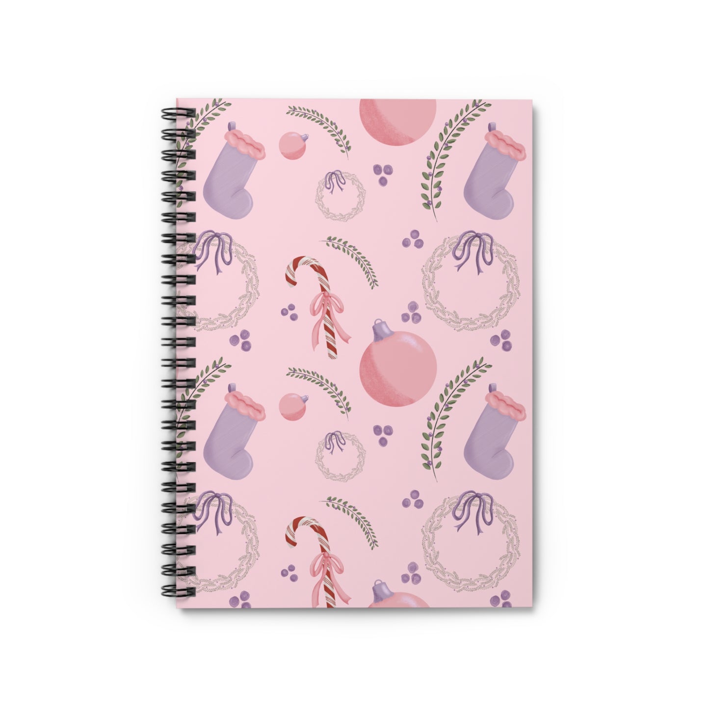 Festive Holiday Spiral Notebook - Ruled Line with Ornaments and Candy Canes