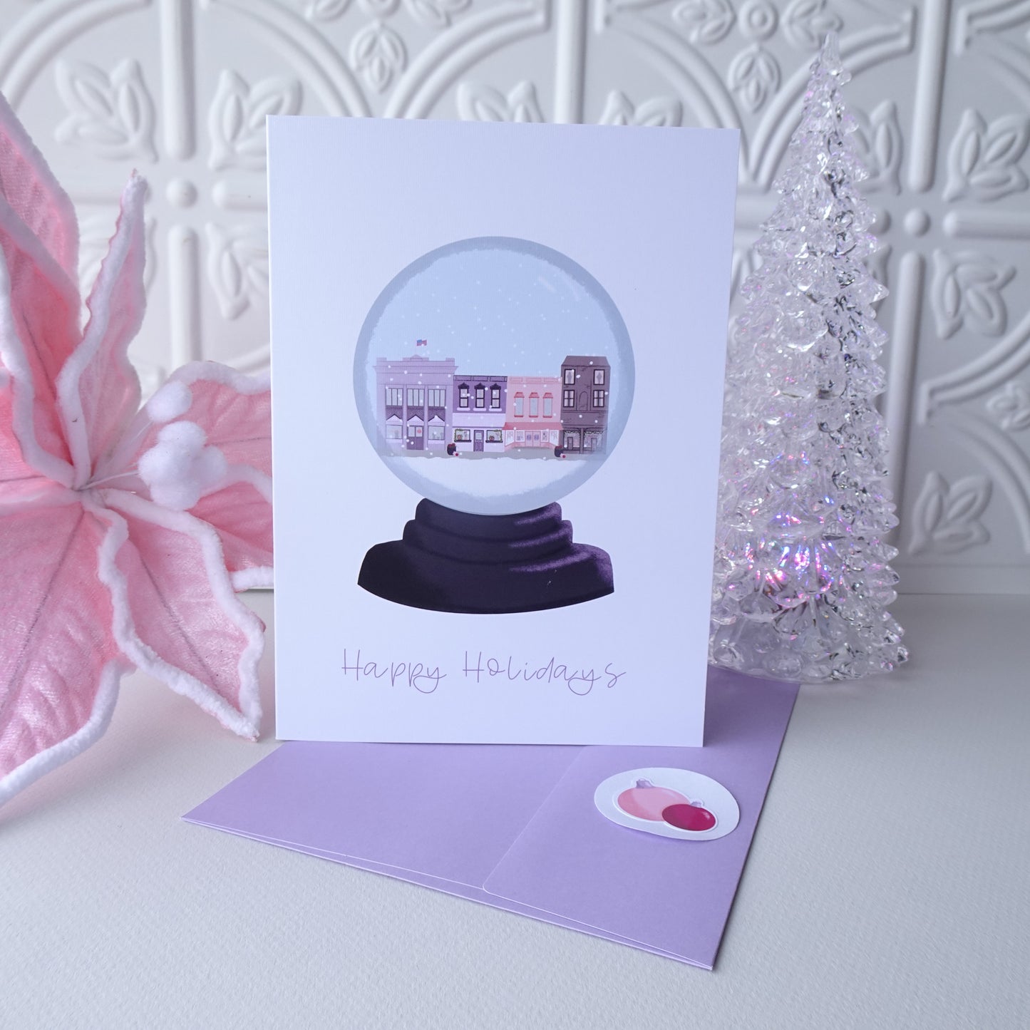 Storefront Snow Globe Holiday Card Front