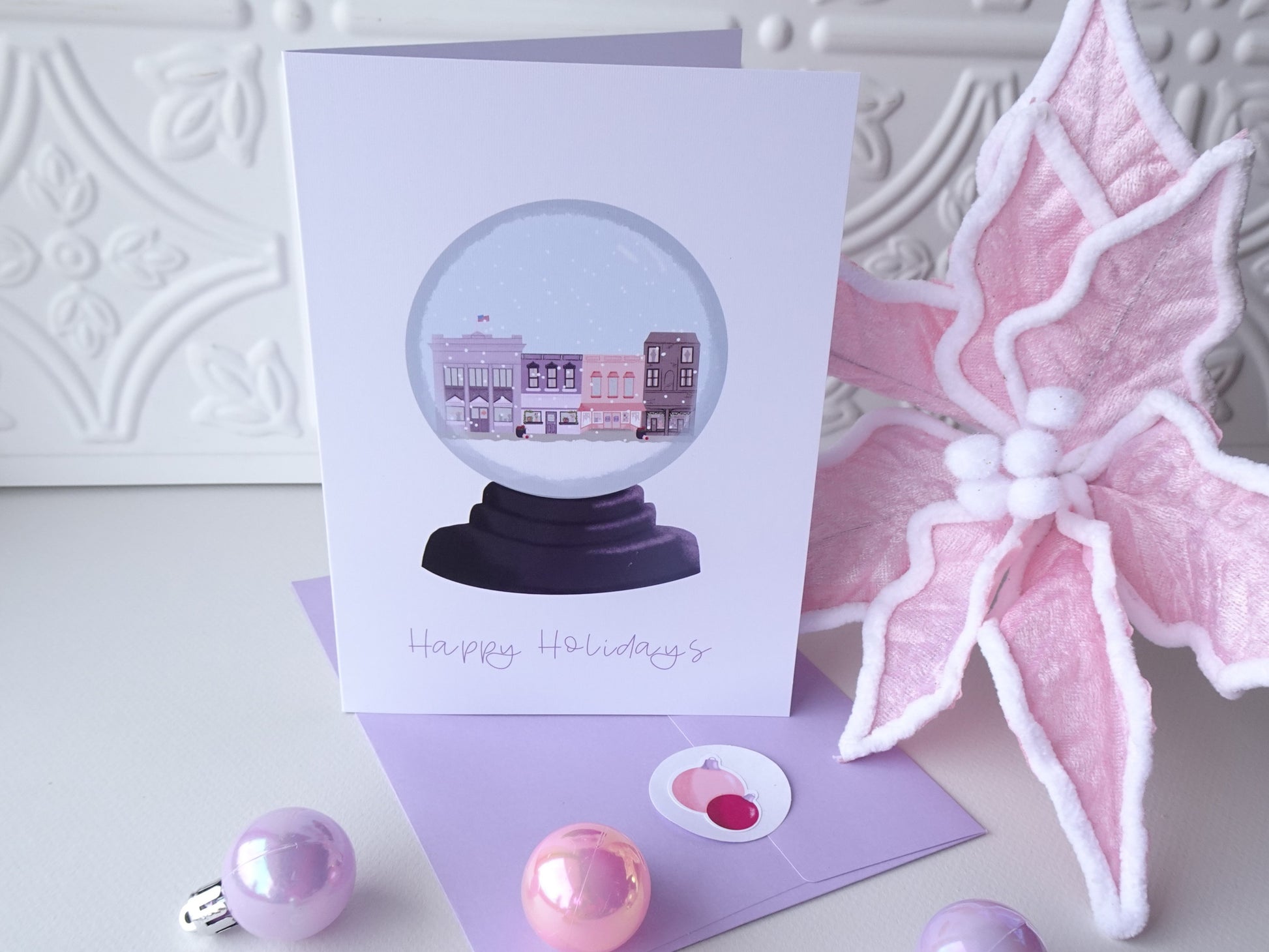 Storefront Snow Globe Greeting Card Front