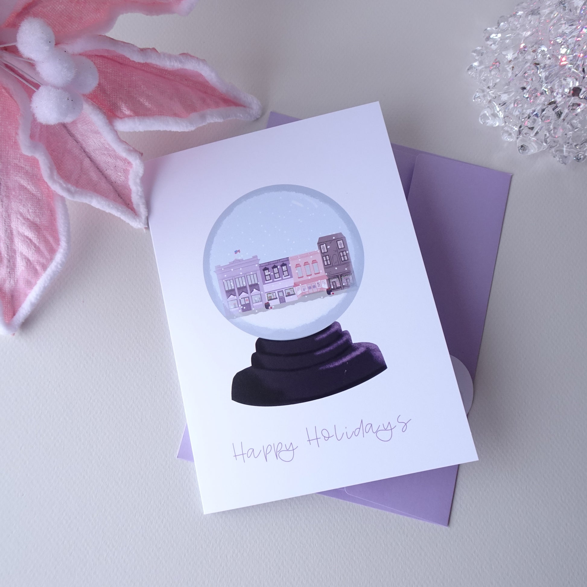 Storefront Snow Globe Greeting Card and Envelope